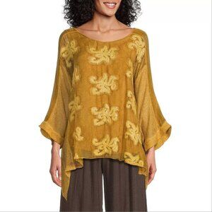 M Made In Italy Tunic Women's Size M Yellow Mohair Silk Floral Applique Sequin